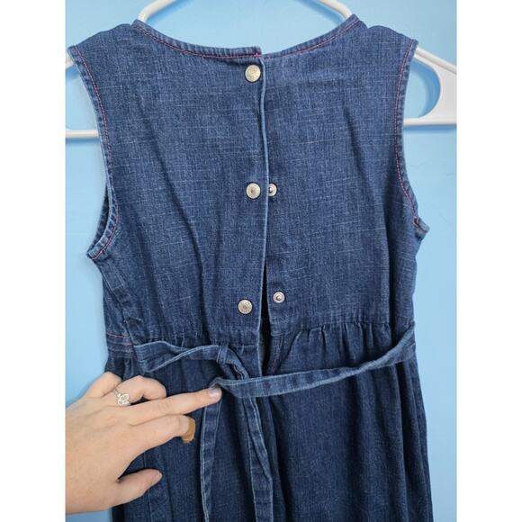 Size 8 Vintage Laura Ashley Girls Embroidered Denim Pinafore Dress - Picture 5 of 5